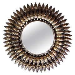 Round Spanish Gilt Metal Sunburst Mirror