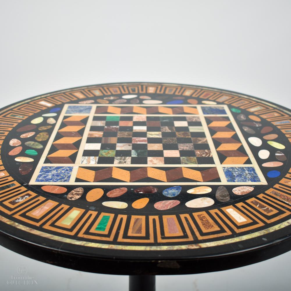British Metal-Based Circular Inlaid Games Table For Sale