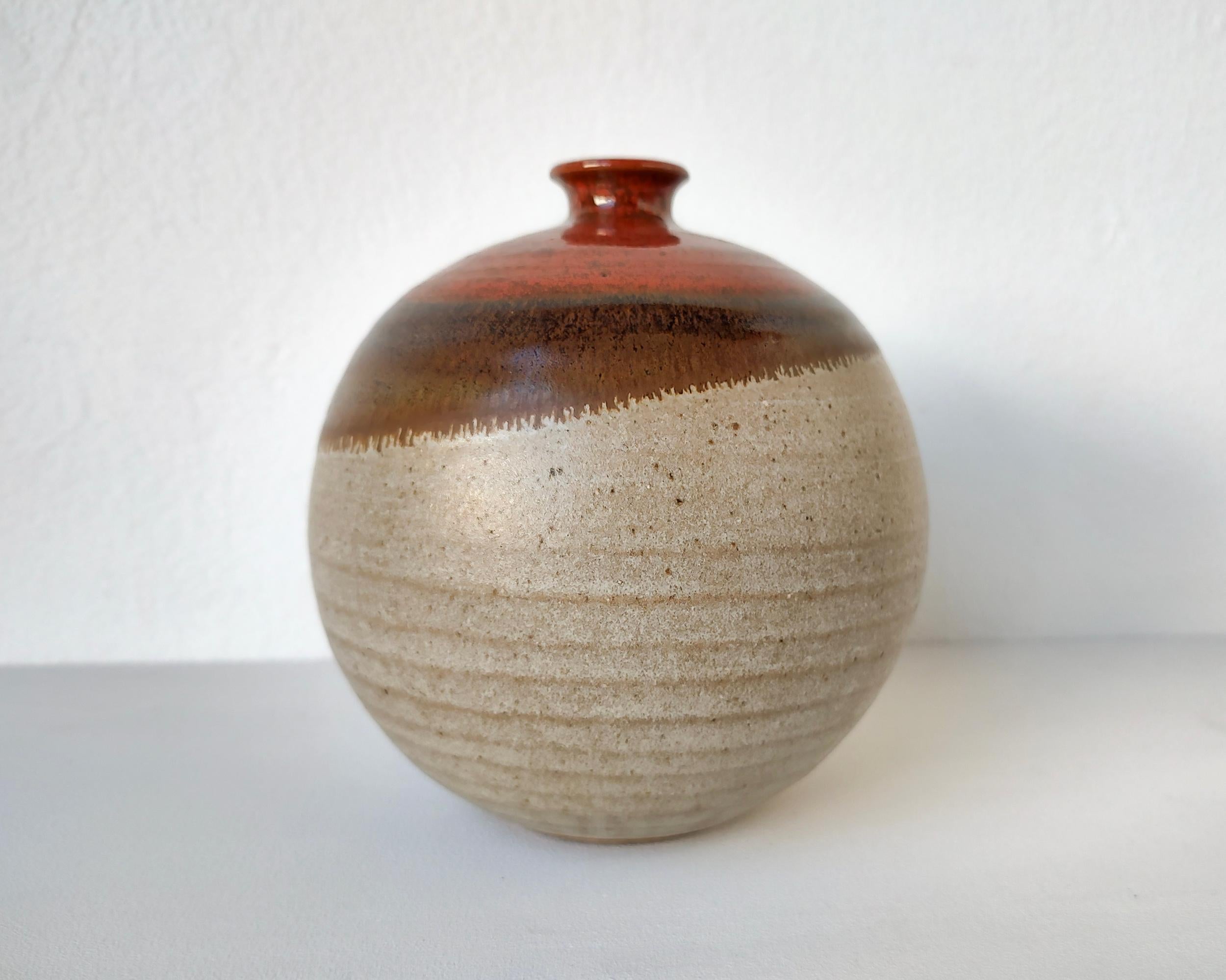 Mid-Century Modern Round Spherical Stoneware Ceramic Vase For Sale