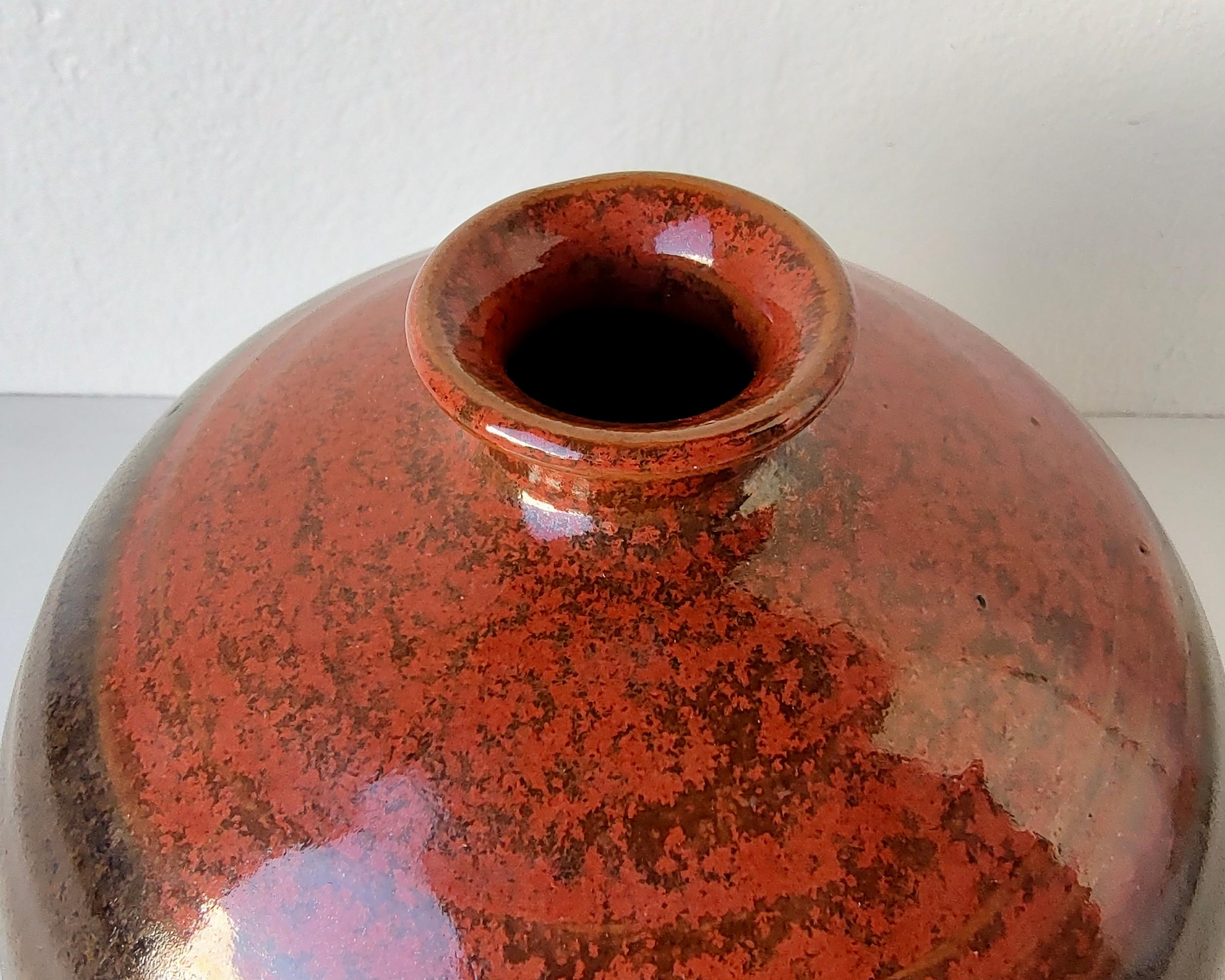 Unknown Round Spherical Stoneware Ceramic Vase For Sale