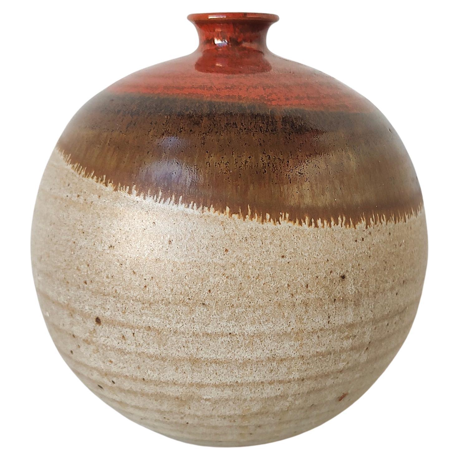 Round Spherical Stoneware Ceramic Vase For Sale