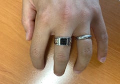 Round Spinel Cluster Men Ring Band 925 Silver