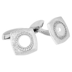Runde quadratische Graffiato Manschettenknöpfe aus rhodiniertem Sterling Silber - White MOP