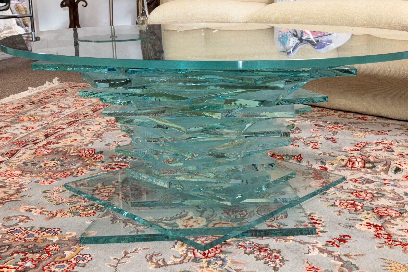 Round Stacked Helix Contemporary Modern Glass Coffee Table Post Modern 1