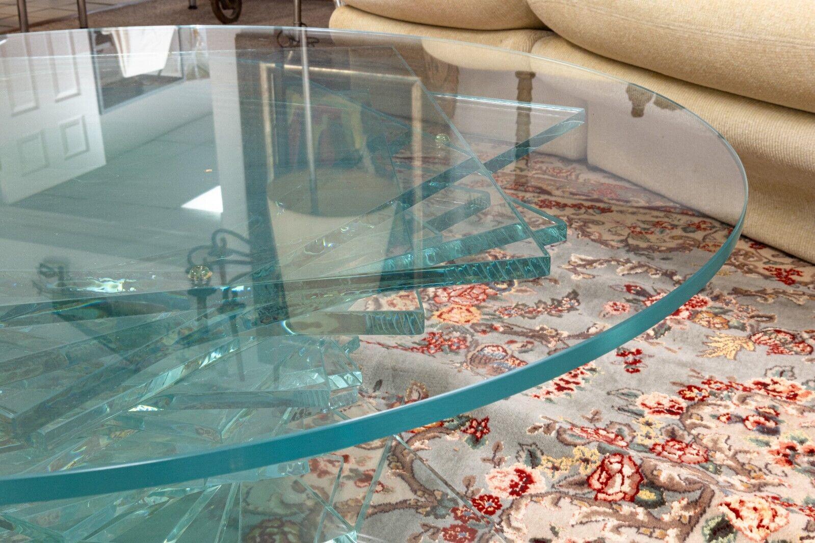 Round Stacked Helix Contemporary Modern Glass Coffee Table Post Modern 2