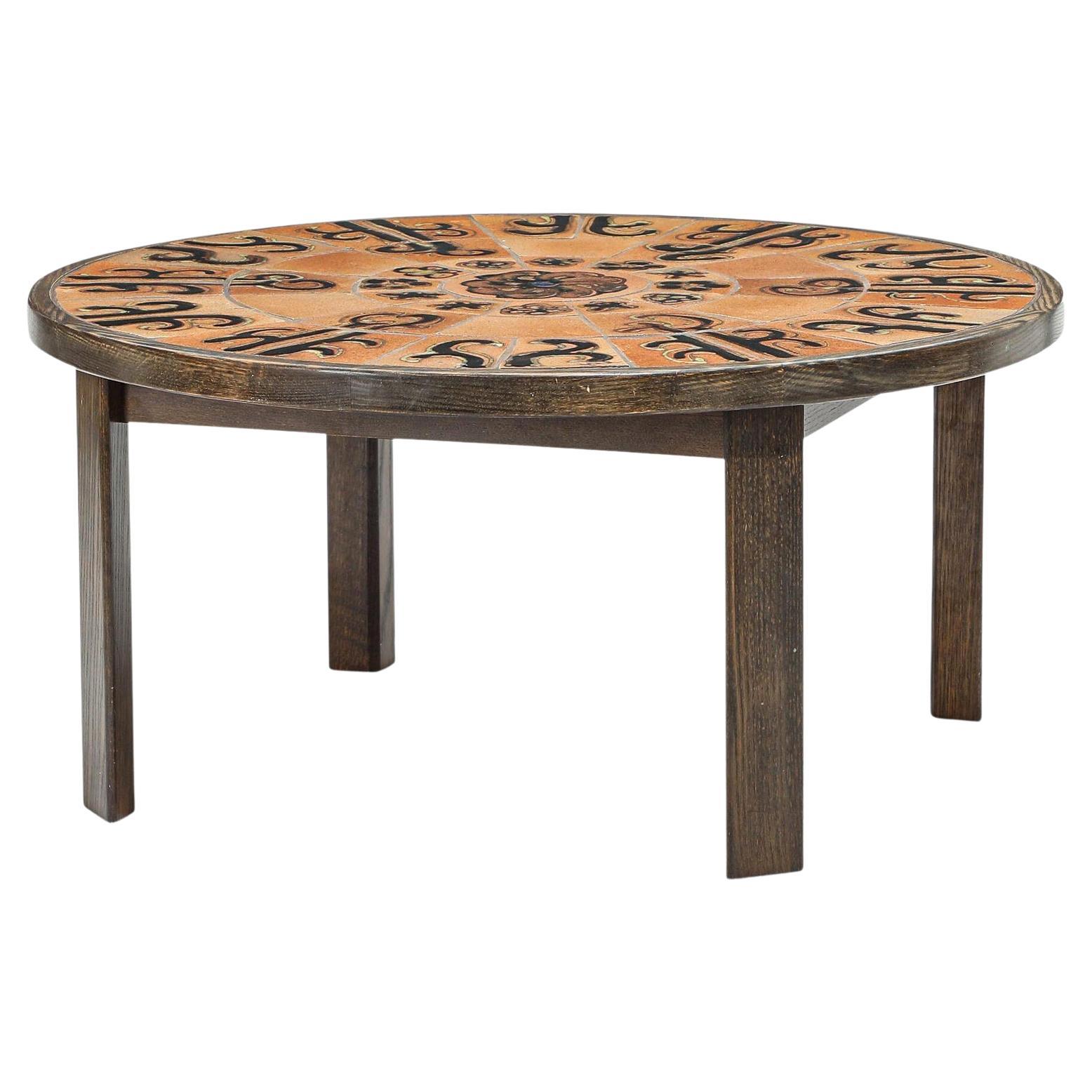 Round Stained Oak + Tile Coffee Table by Tue Poulsen