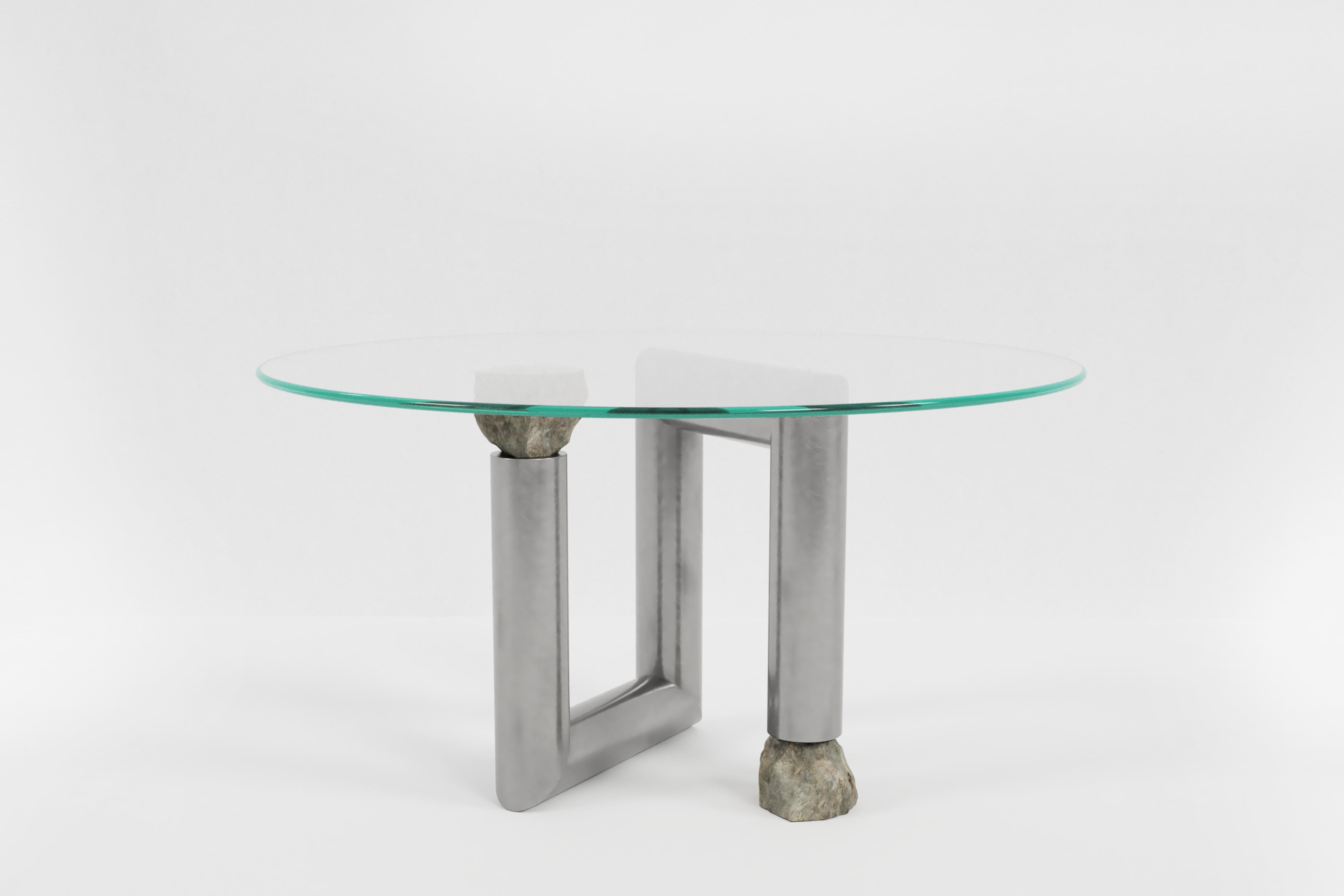 Modern Round Stainless Steel Dining Table by Batten and Kamp For Sale