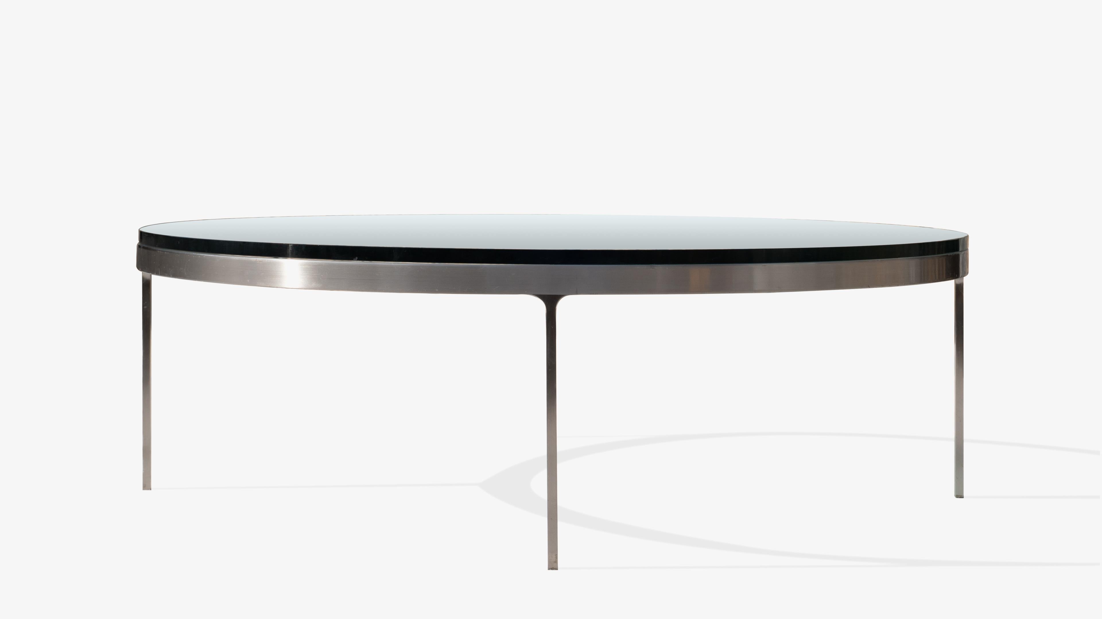 American Round Stainless Steel and Glass Cocktail TA35 Cocktail Table by Nicos Zographos