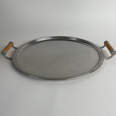 Round Stainless Steel Tray by Folke Arström for Gense, Sweden, 1940s