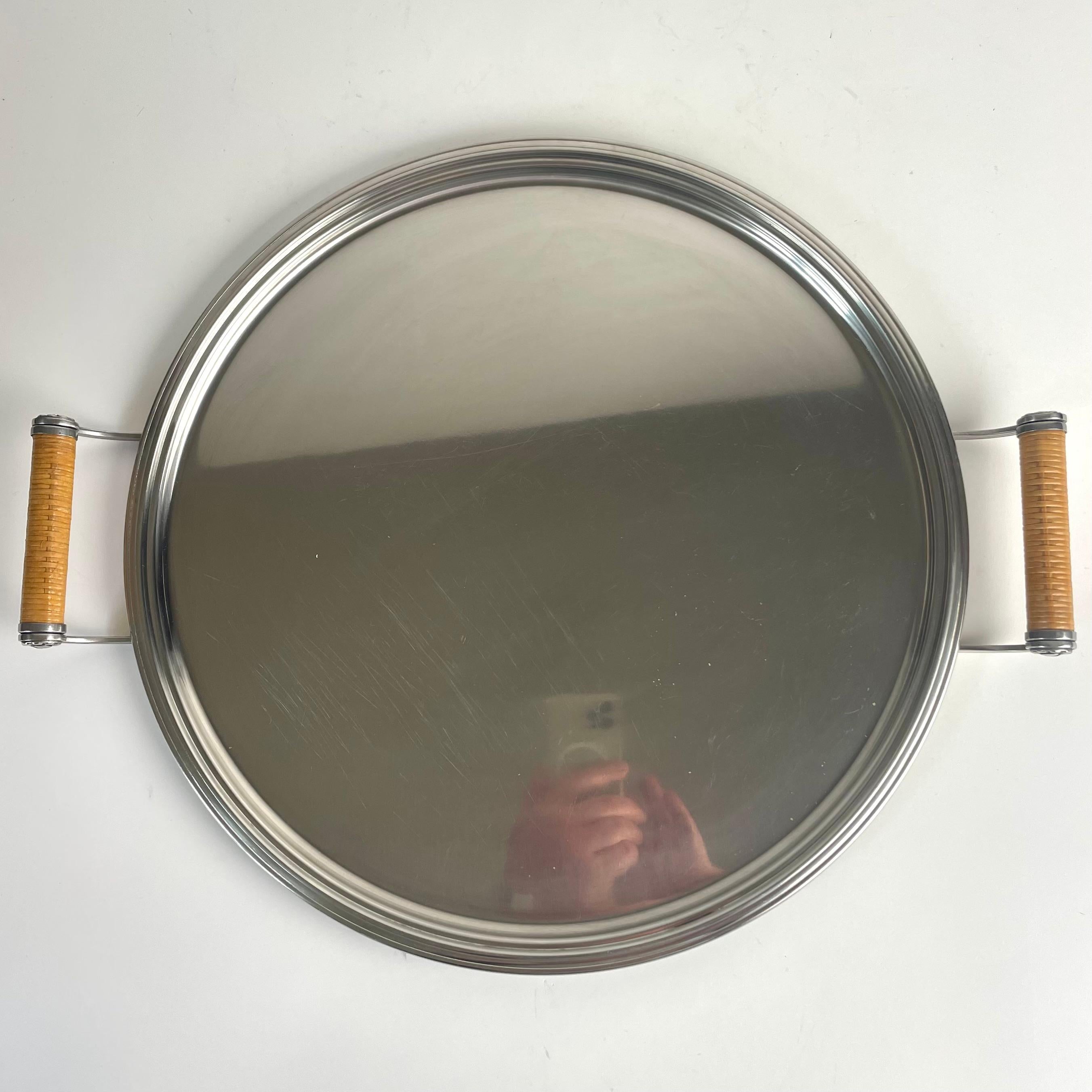 Art déco Round Stainless Steel Tray by Folke Arström for Gense, Sweden, 1940s en vente