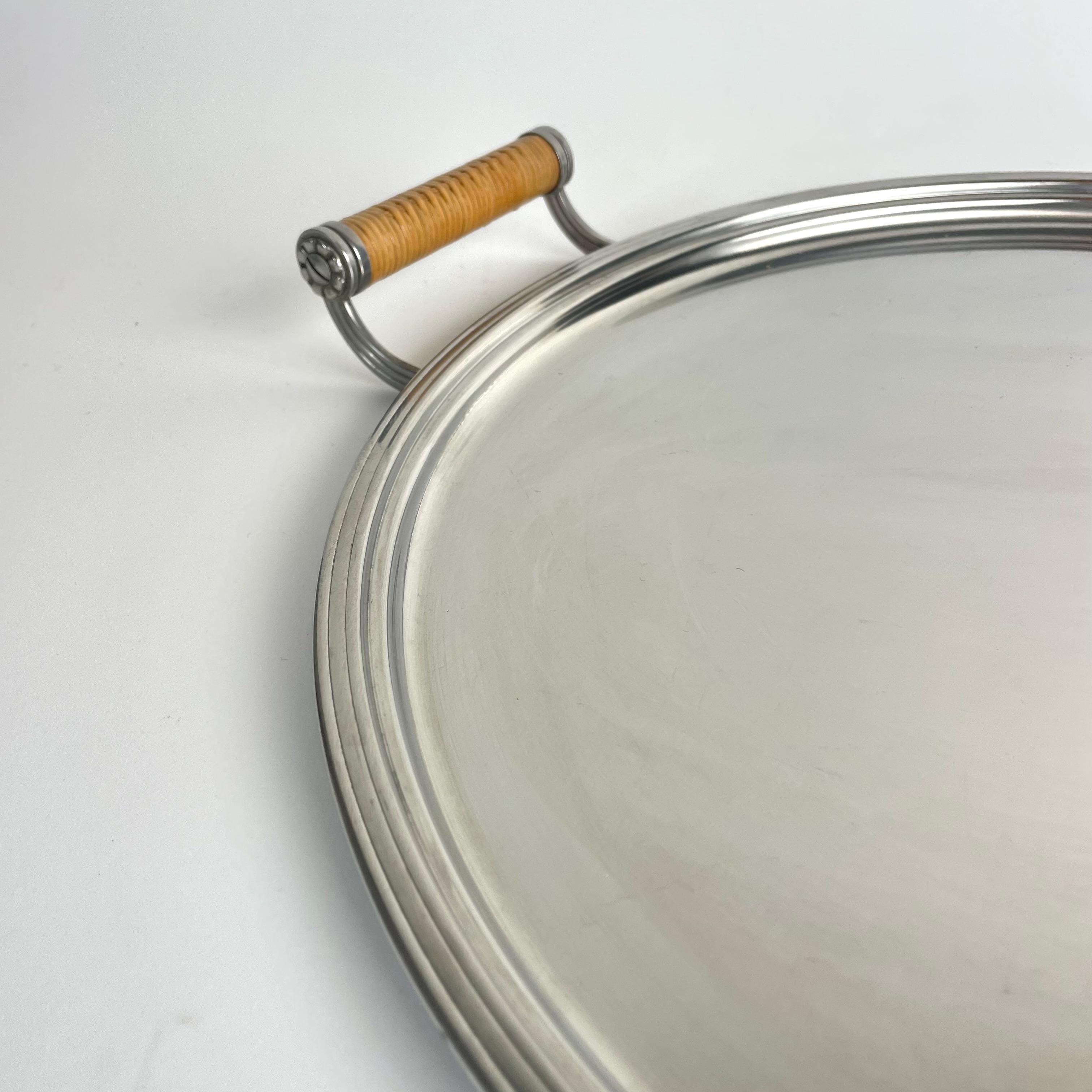 Acier inoxydable Round Stainless Steel Tray by Folke Arström for Gense, Sweden, 1940s en vente