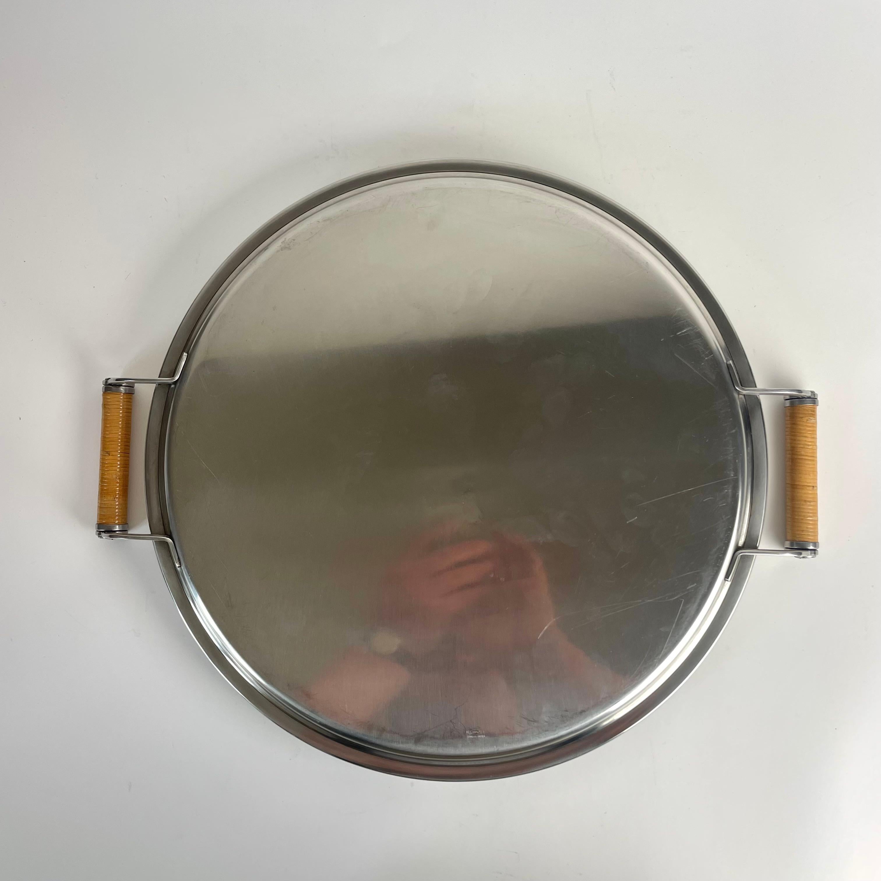 Round Stainless Steel Tray by Folke Arström for Gense, Sweden, 1940s en vente 1