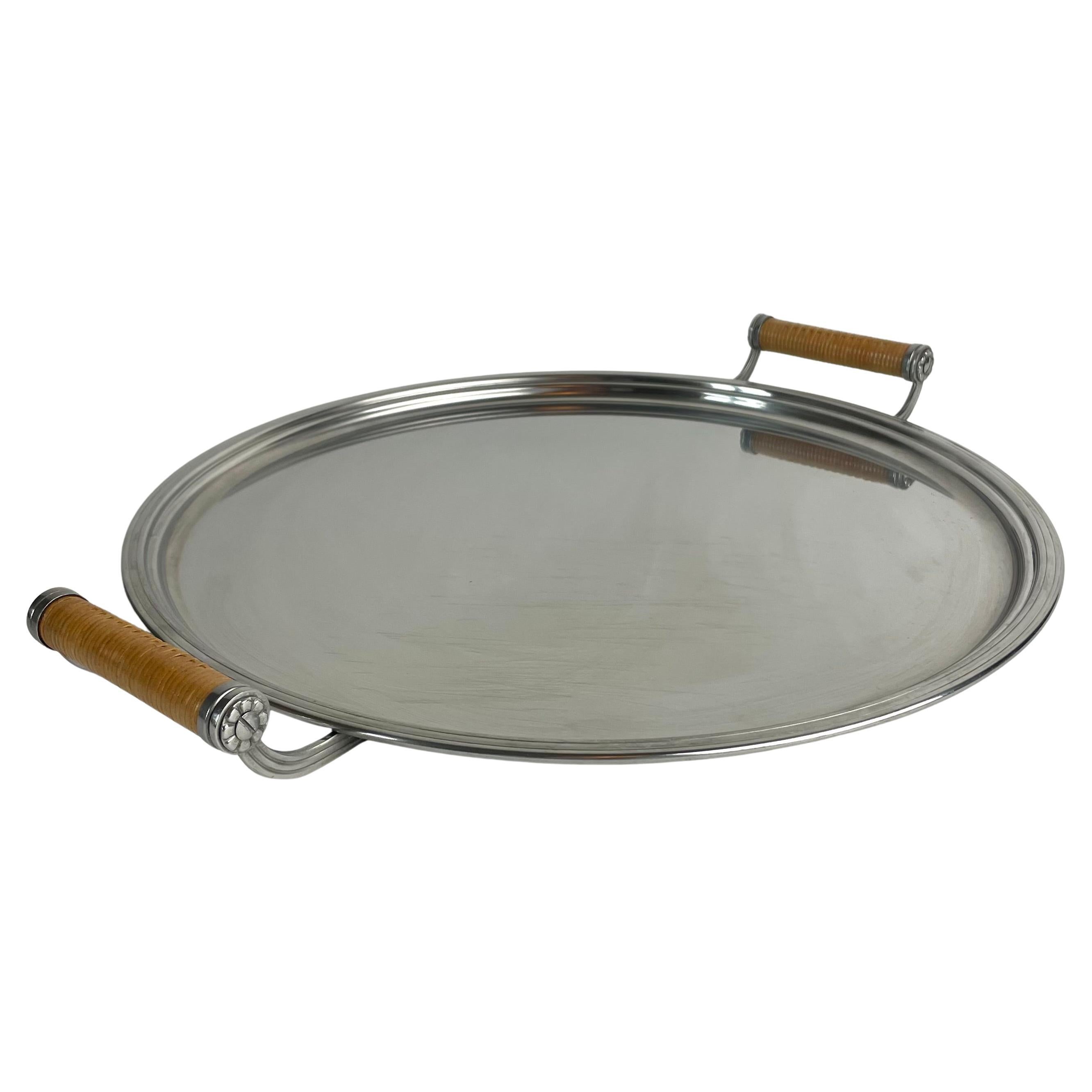 Round Stainless Steel Tray by Folke Arström for Gense, Sweden, 1940s
