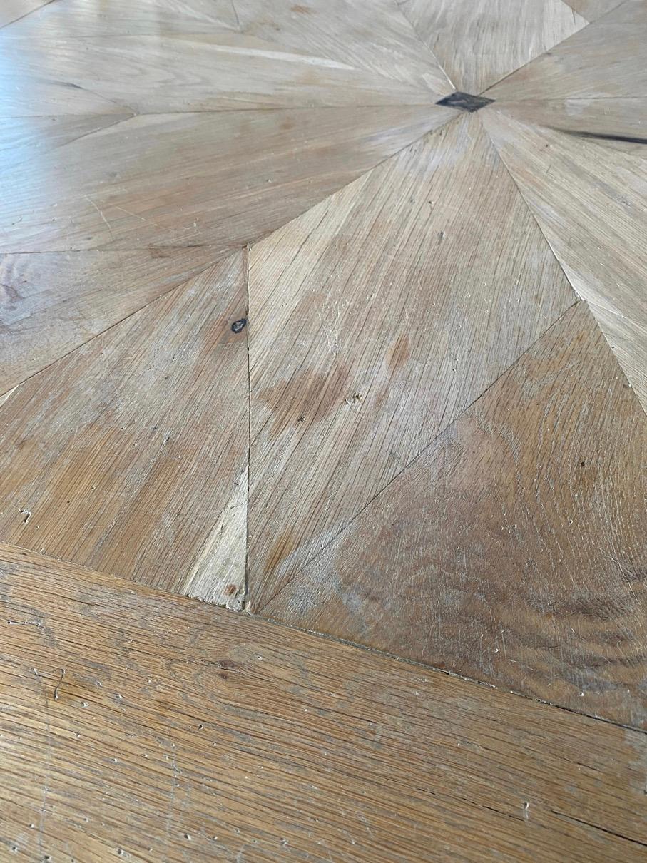 Hand-Crafted Round Starburst Design Bleached Oak Dining Table For Sale