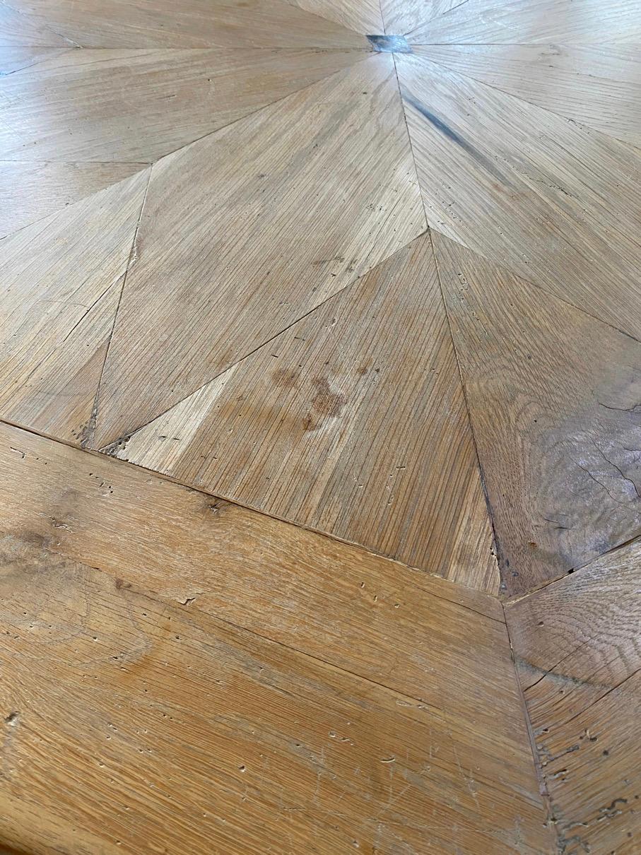 Iron Round Starburst Design Bleached Oak Dining Table For Sale