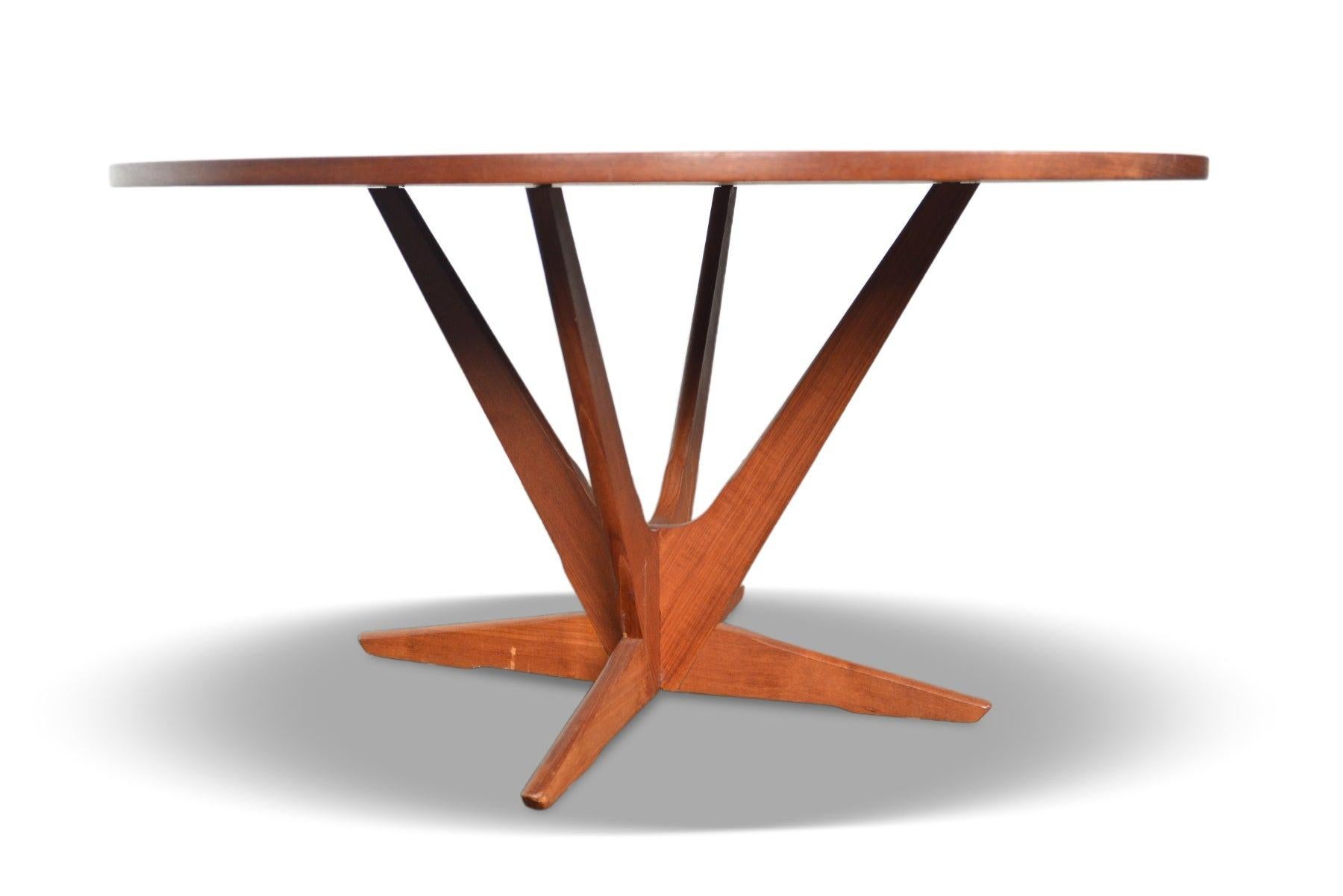 Round Starburst Teak Pedestal Coffee Table by Holger Georg Jensen In Good Condition For Sale In Berkeley, CA