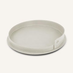 Bandeja redonda de acero y cuero regenerado PLETO - Diámetro: 40 cm