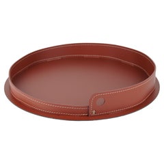 Bandeja redonda de acero y cuero regenerado PLETO - Diámetro: 40 cm
