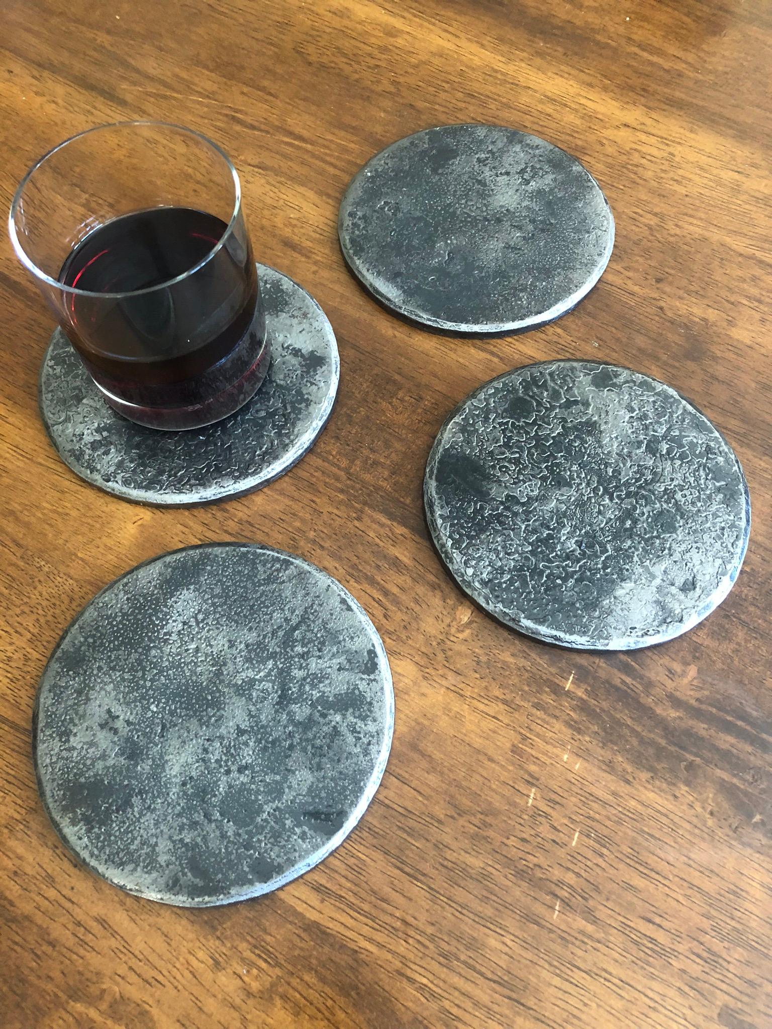 American Round Steel Coaster with Hammered and Forged Surface For Sale