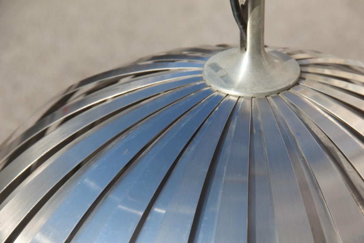 Round Steel Martinelli Luce Ceiling Lamp Sculptural Italian Design Silver 1970 5