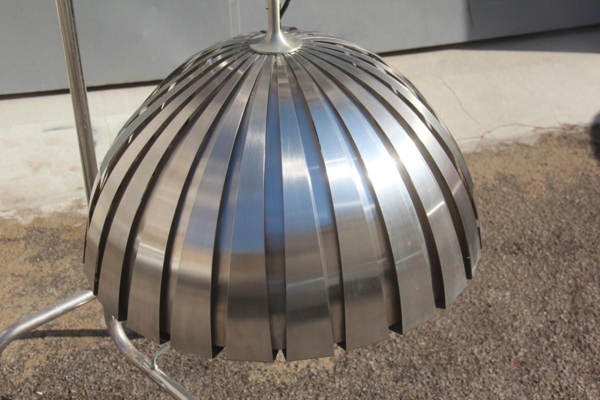 Round Steel Martinelli Luce Ceiling Lamp Sculptural Italian Design Silver 1970 6