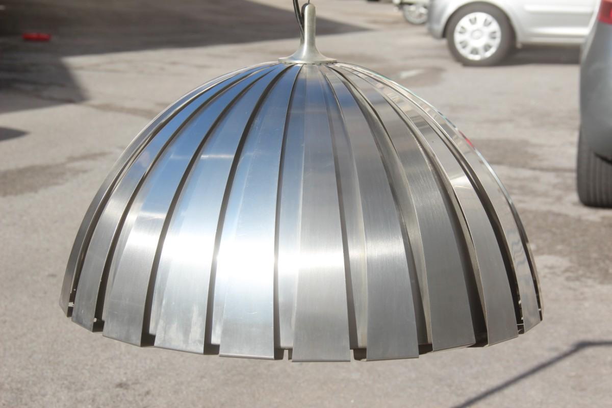 Round steel martinelli luce ceiling lamp sculptural italian design silver color 1970.