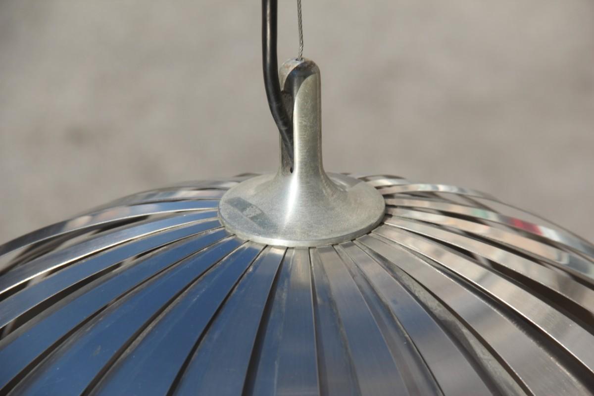 Mid-Century Modern Round Steel Martinelli Luce Ceiling Lamp Sculptural Italian Design Silver 1970