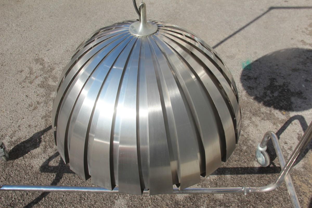 Round Steel Martinelli Luce Ceiling Lamp Sculptural Italian Design Silver 1970 4