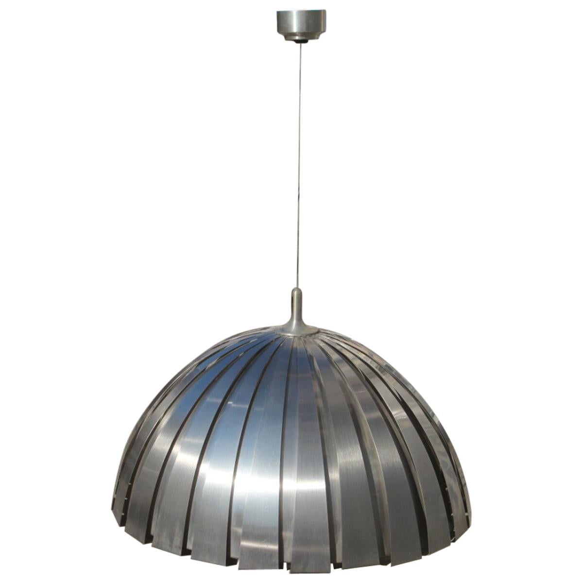 Round Steel Martinelli Luce Ceiling Lamp Sculptural Italian Design Silver 1970