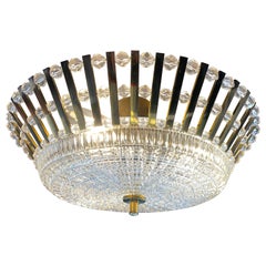Round Stejnar Austrian Crystal & Brass Beaded Flush Light Pendant, 1970s
