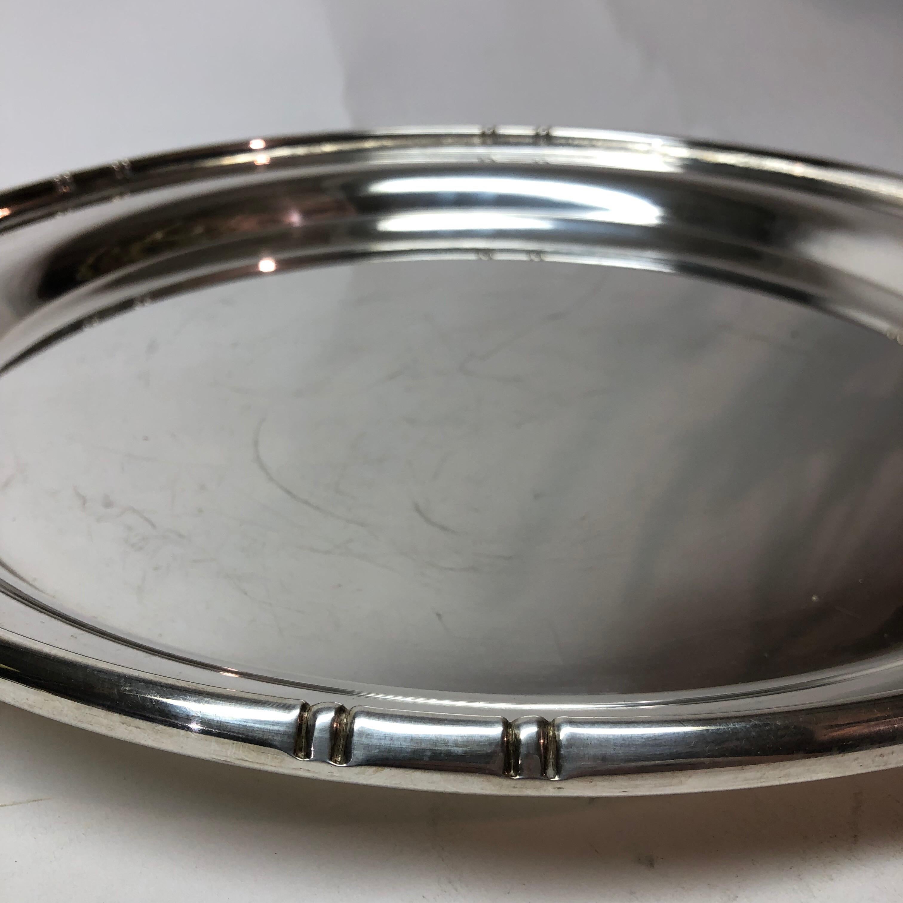 Mid-20th Century Round Sterling Silver Bamboo Pattern Tray For Sale