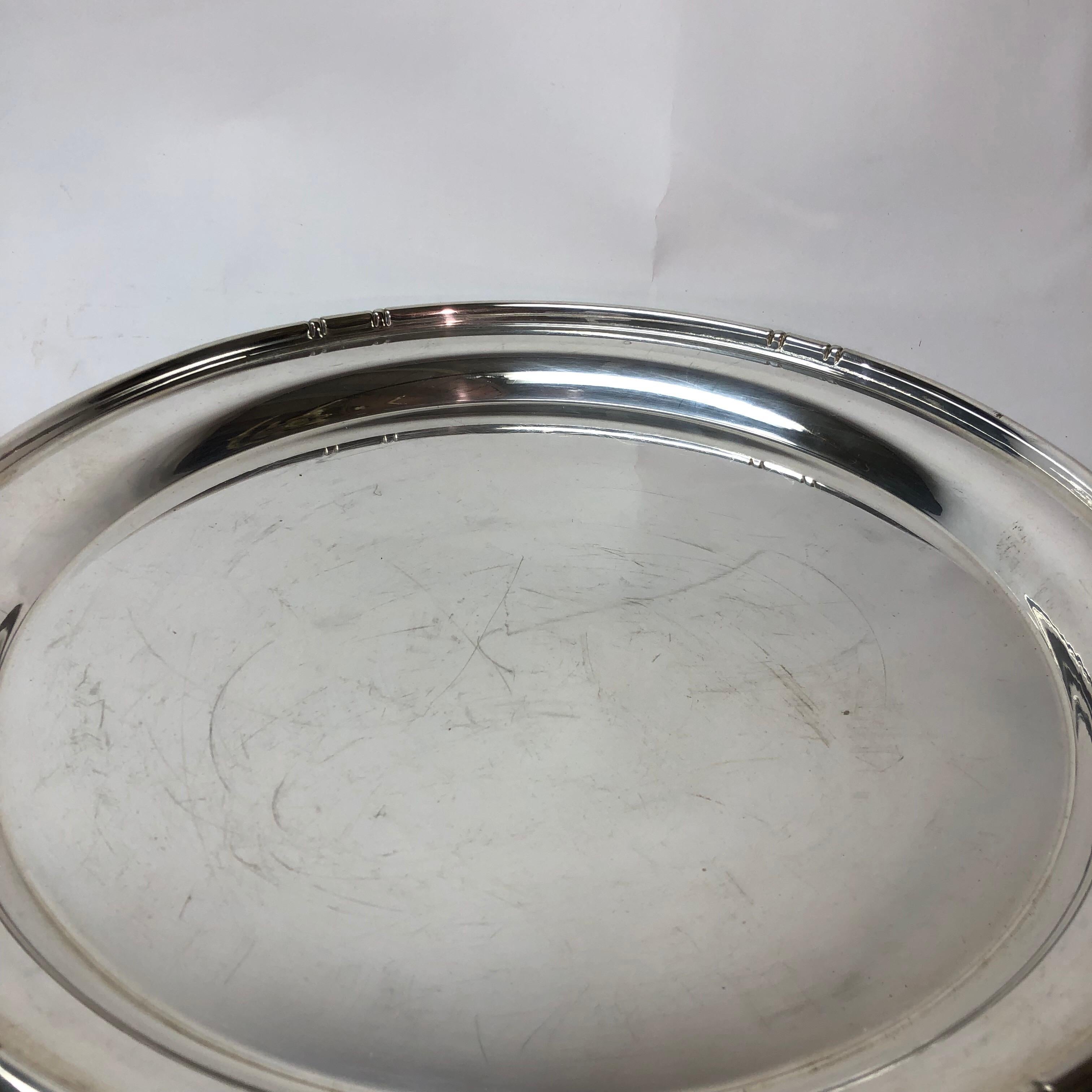 Round Sterling Silver Bamboo Pattern Tray For Sale 1