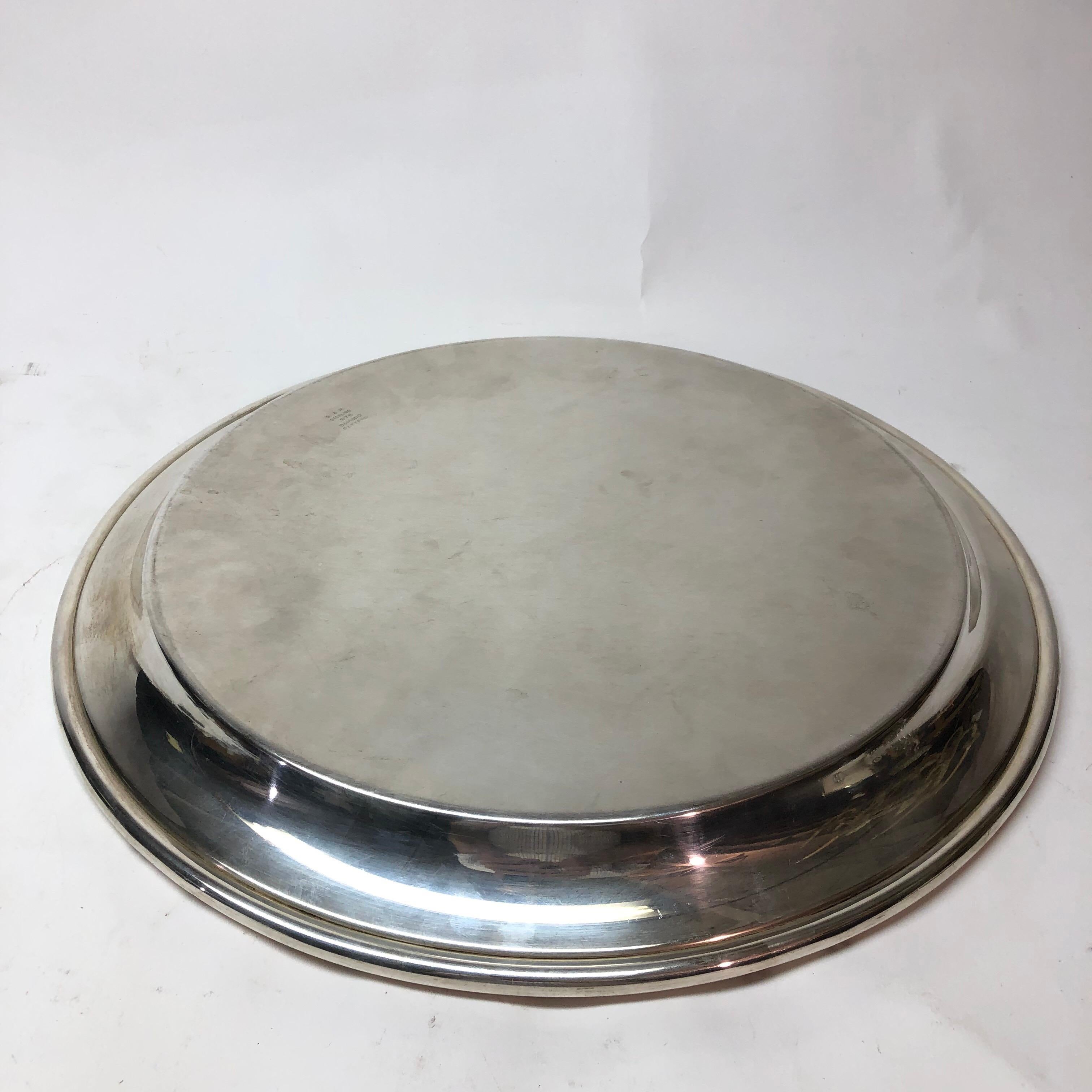 Round Sterling Silver Bamboo Pattern Tray For Sale 2