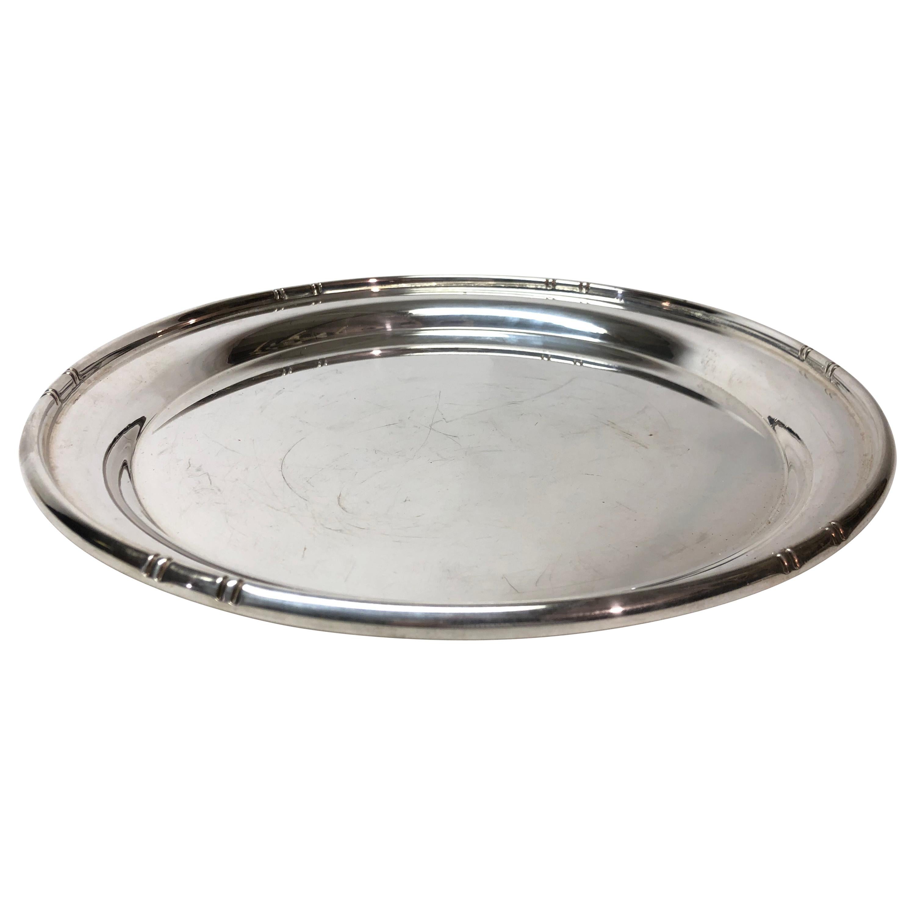 Plateau rond en argent sterling à motif de bambou