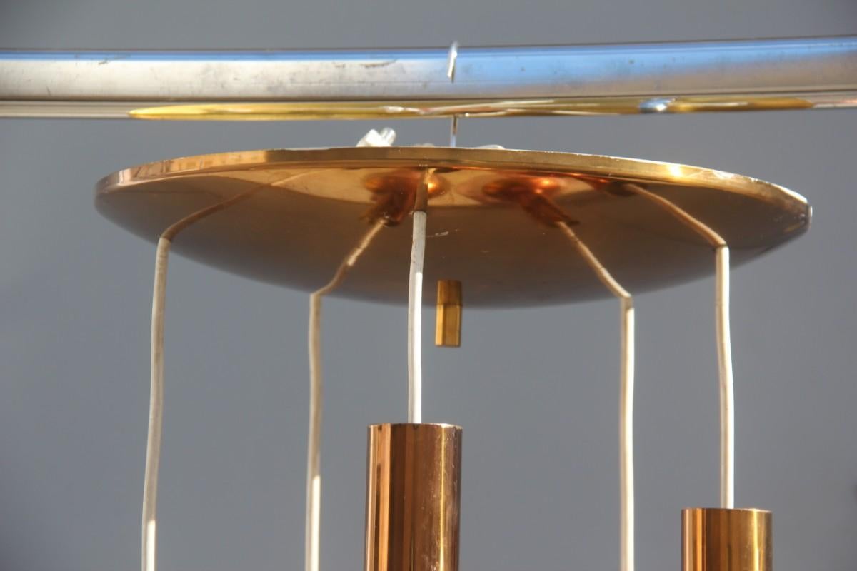 Mid-Century Modern Round Stilux Milano Midcentury Chandelier Brass Plexiglass Gold Italian Design For Sale