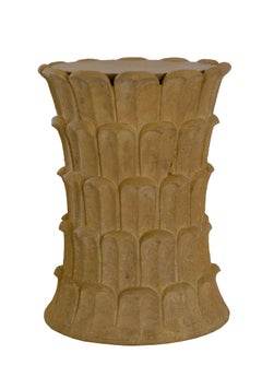 Round Stone Accent Table (Jaisalmer), Hand-Carved Palm Table