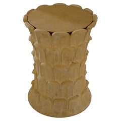 Round Stone Accent Table (Jaisalmer), Hand-Carved Palm Table