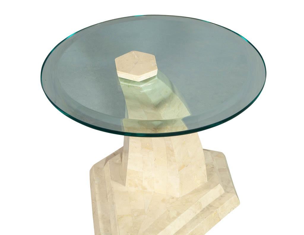 Mid-Century Modern Round Stone and Glass Side Table