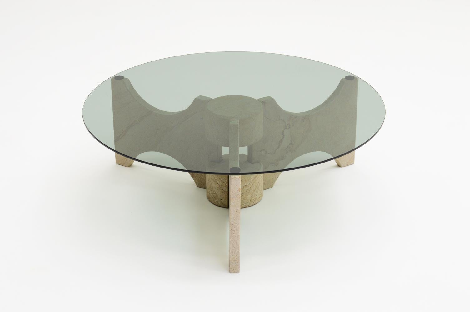 European Round Stone and Smoke Glass Coffee Table, Europe, 1970s