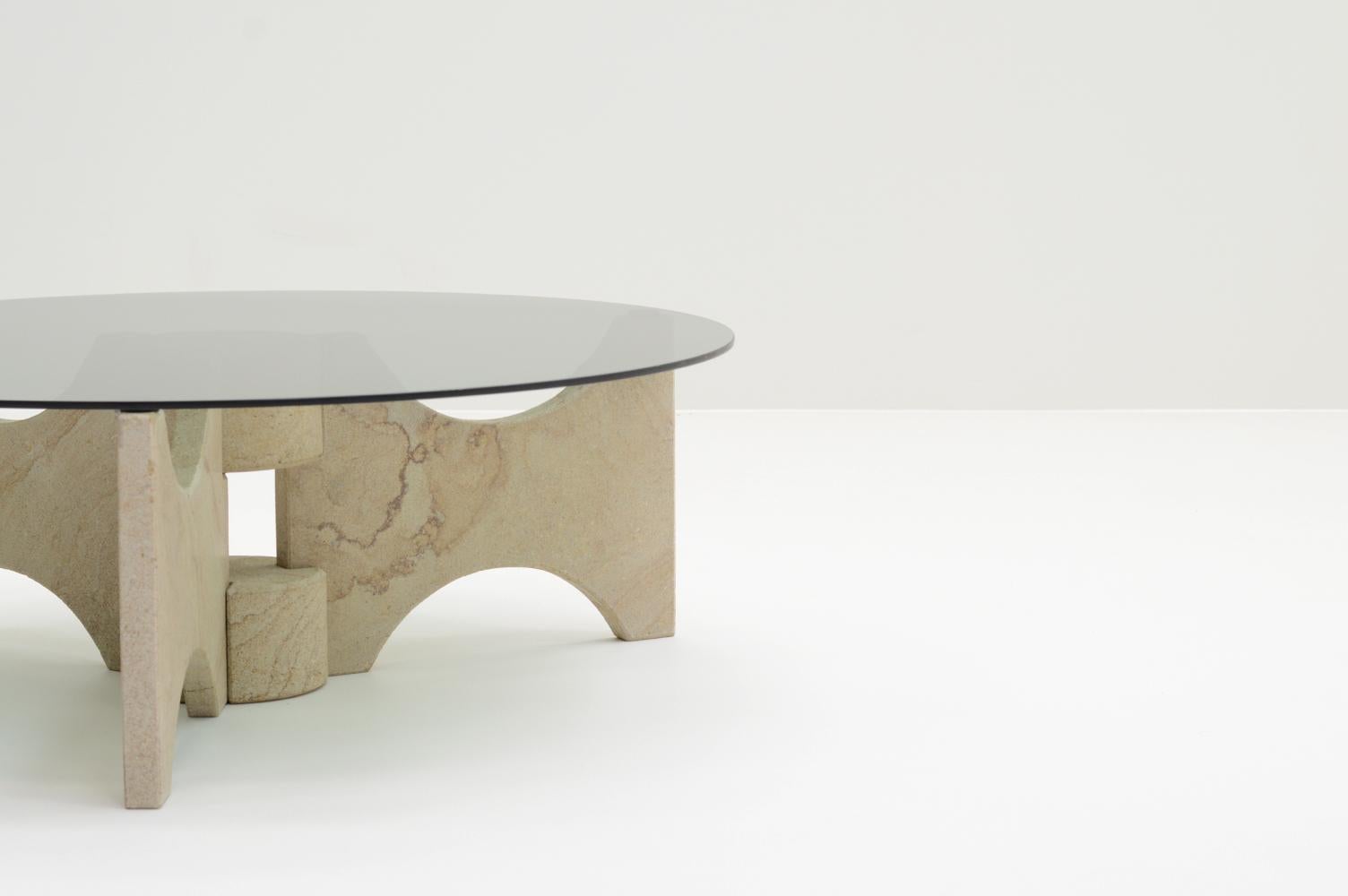 Late 20th Century Round Stone and Smoke Glass Coffee Table, Europe, 1970s