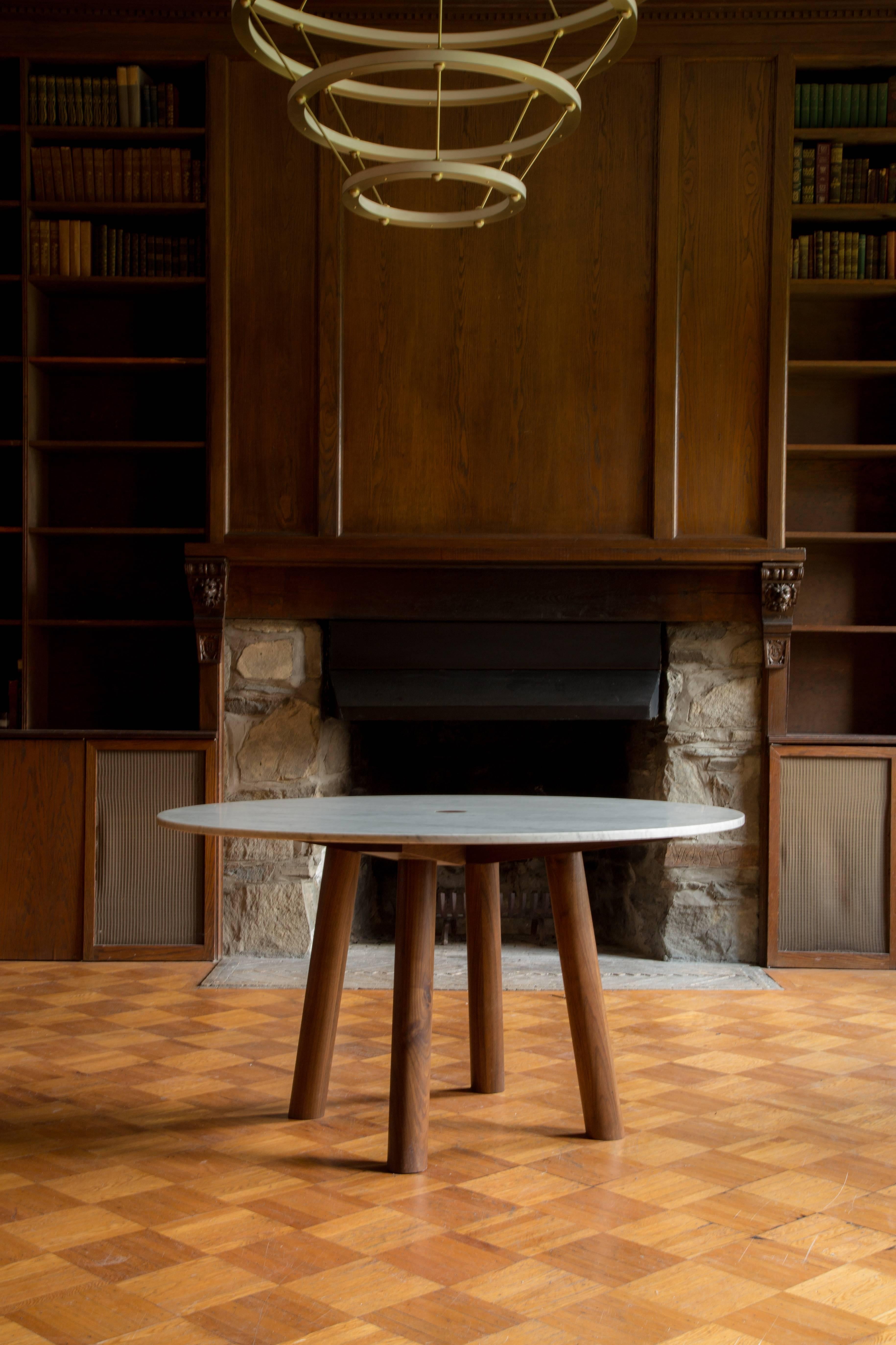 American Round Stone Column Dining Table in Marble and White Oak Wood by Fort Standard For Sale