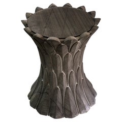 Round Stone Drink Table (Agate), Hand-Carved Feather Table