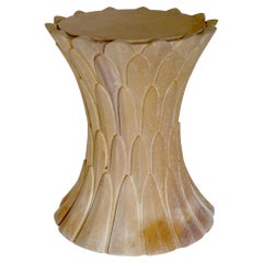 Round Stone Drink Table (Jaisalmer), Hand-Carved Feather Table