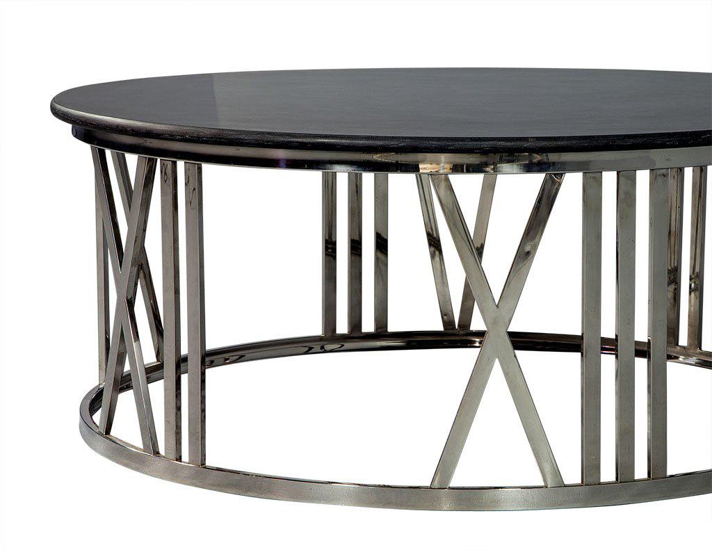 Contemporary Round Stone Top Cocktail Table