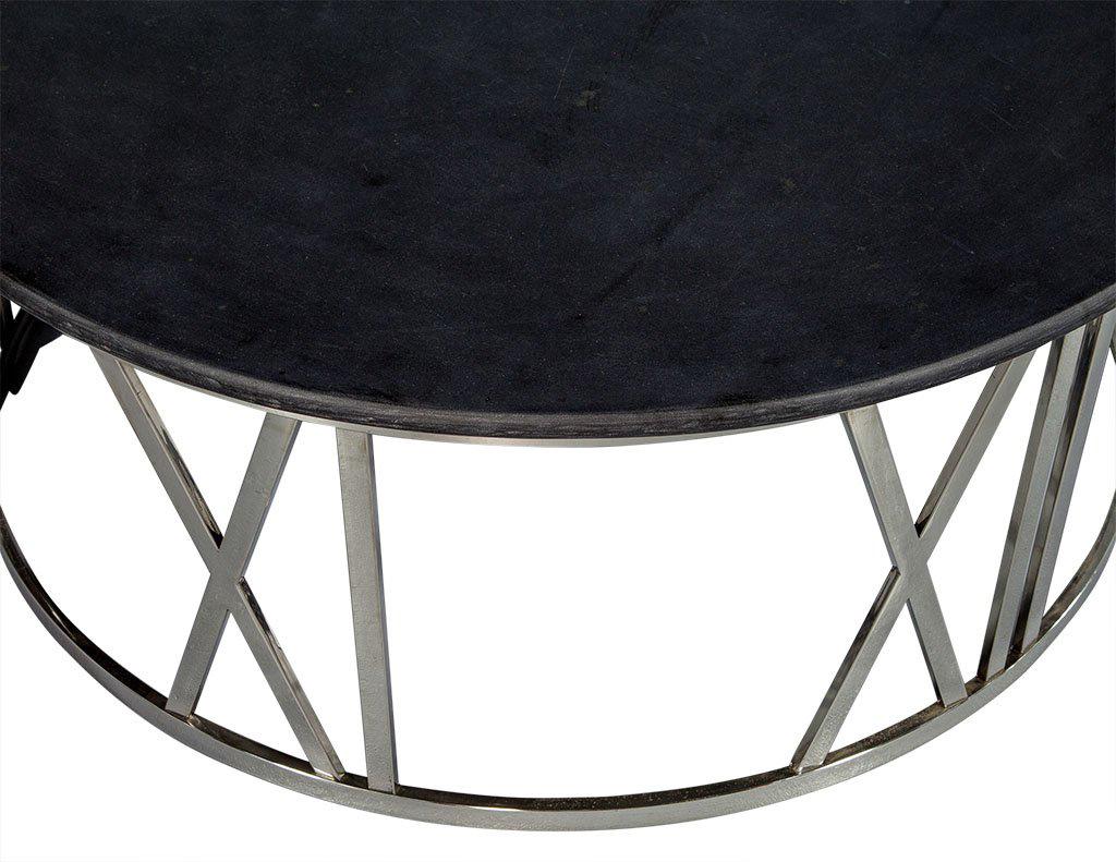 Chrome Round Stone Top Cocktail Table