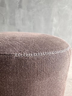 Bailey Stool in Coco Brown Linen with Hand Stitched Details and White Oak Legs