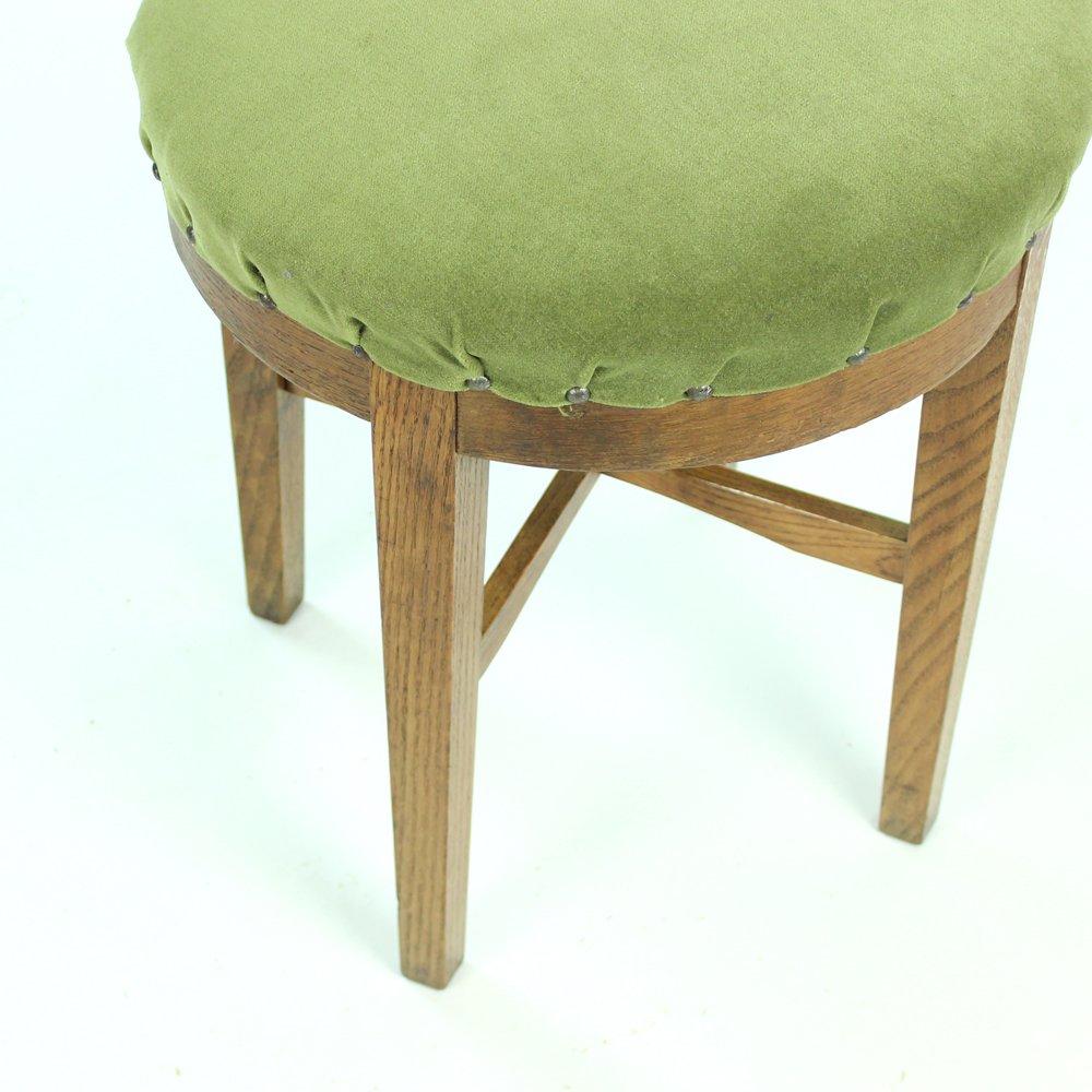 Round Stool in Green Fabric and Oak, Czechoslovakia, 1950s For Sale 2
