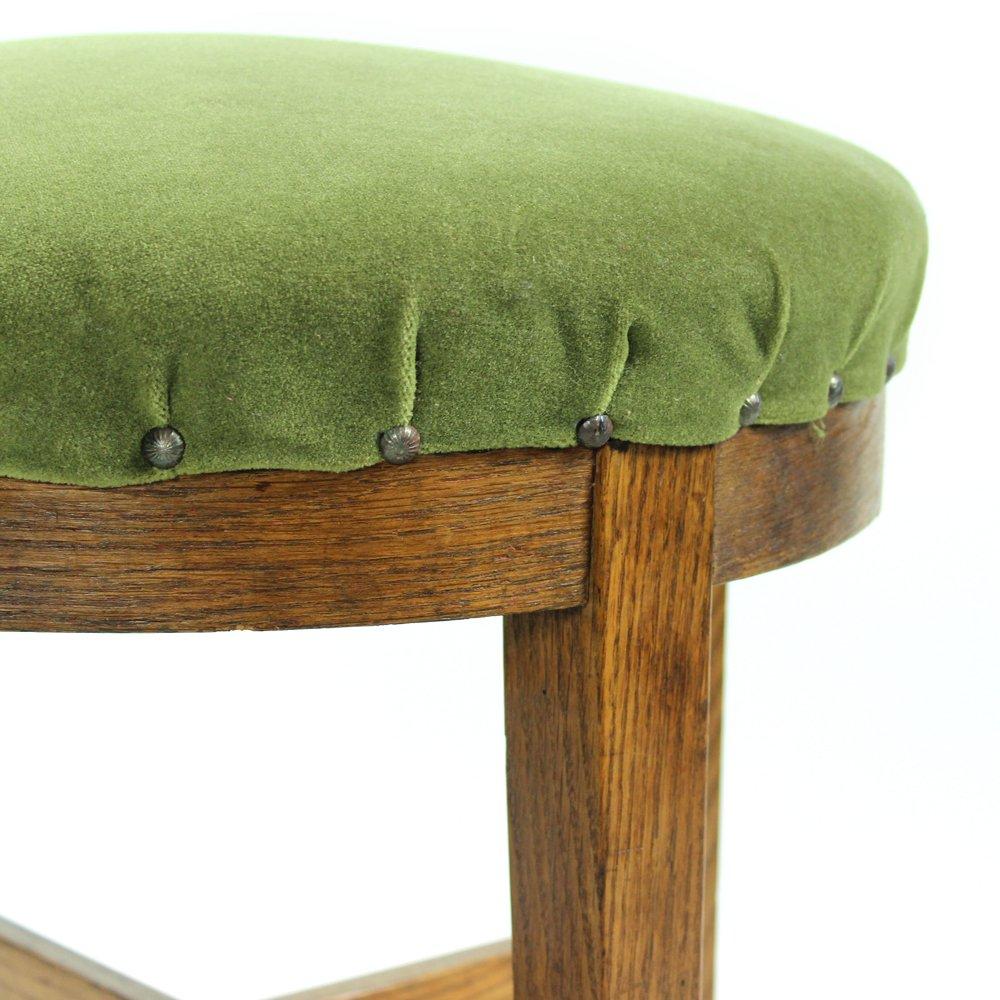 Round Stool in Green Fabric and Oak, Czechoslovakia, 1950s For Sale 3