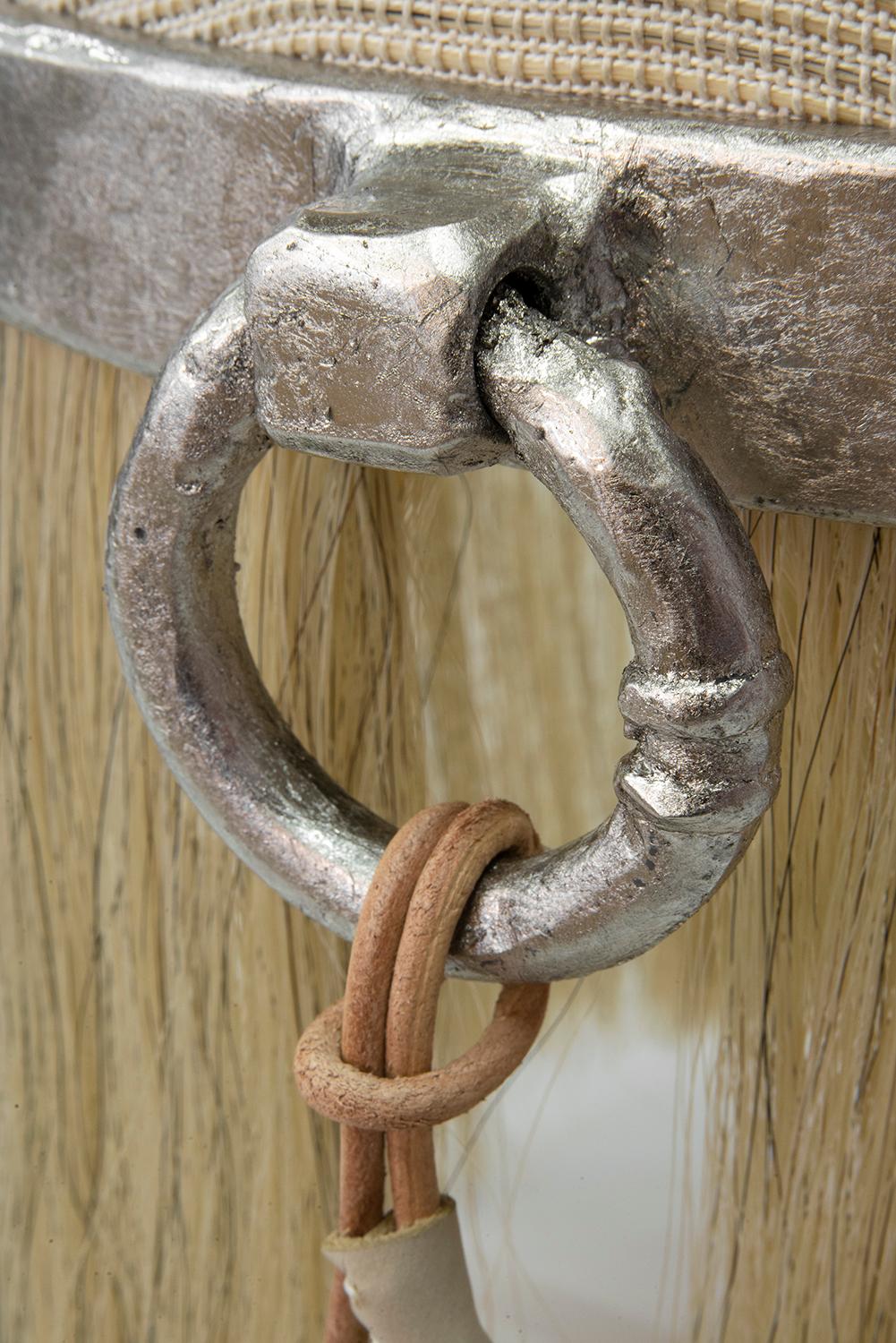 Round Stool Modern Medieval Handmade Horsehair Iron Handwoven Fringe Tassel  For Sale 3