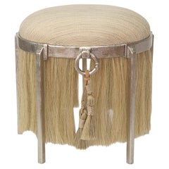 Round Stool Modern Medieval Handmade Horsehair Iron Handwoven Fringe Tassel